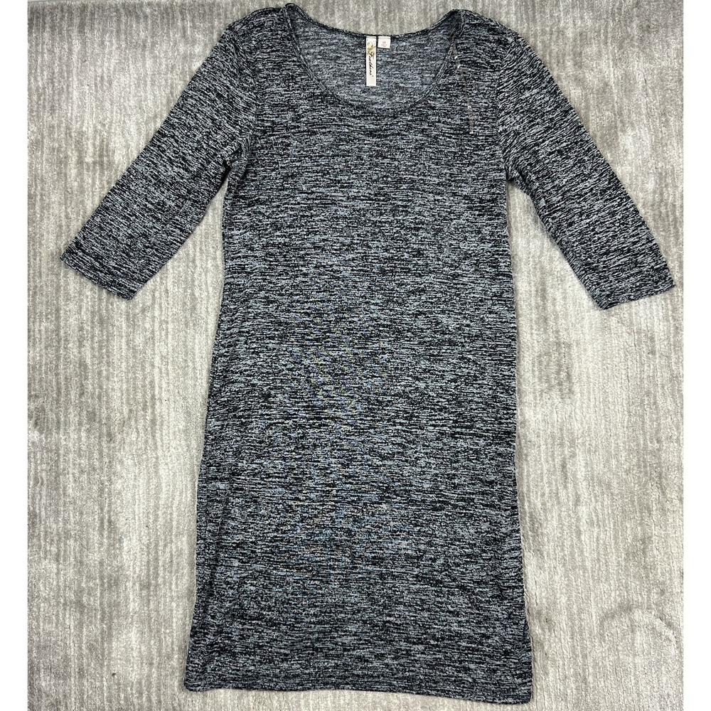 Feathers Dress Womens 2X Black White Marled Space Dye 3/4 Sleeve Knit‎ Sheath